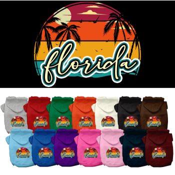 Pet Dog & Cat Screen Printed Hoodie for Medium to Large Pets (Sizes 2XL-6XL), "Florida Retro Beach Sunset"