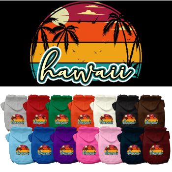 Pet Dog & Cat Screen Printed Hoodie for Medium to Large Pets (Sizes 2XL-6XL), "Hawaii Retro Beach Sunset"