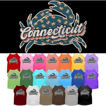 Pet Dog & Cat Screen Printed Shirt for Medium to Large Pets (Sizes 2XL-6XL), "Connecticut Retro Crabs"