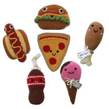 Knit Knacks Organic Cotton Pet & Dog Toys, "Food Collection" (Choose from: Hamburger, Hot Dog, Drumstick, Pizza, Soda, or Ice Cream Cone)