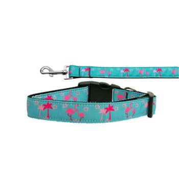 Pet Dog & Cat Nylon Collar or Leash, "Pink Flamingos"