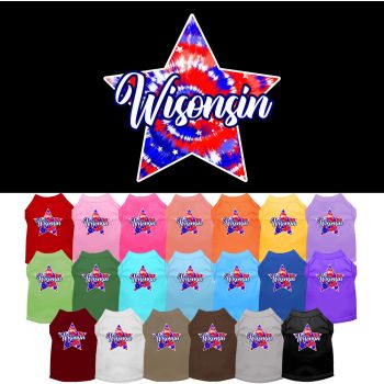 Pet Dog & Cat Screen Printed Shirt for Small to Medium Pets (Sizes XS-XL), "Wisconsin Patriotic Tie Dye"