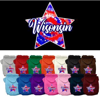 Pet Dog & Cat Screen Printed Hoodie for Medium to Large Pets (Sizes 2XL-6XL), "Wisconsin Patriotic Tie Dye"