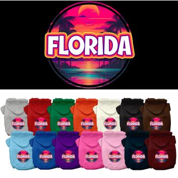 Pet Dog & Cat Screen Printed Hoodie for Medium to Large Pets (Sizes 2XL-6XL), "Florida Neon Beach Sunset"