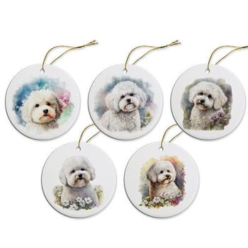 Dog Breed Specific Round Christmas Ornament, "Bichon Frise"