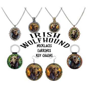 Irish Wolfhound Jewelry - Stained Glass Style Necklaces, Earrings and more!