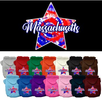 Pet Dog & Cat Screen Printed Hoodie for Small to Medium Pets (Sizes XS-XL), "Massachusetts Patriotic Tie Dye"