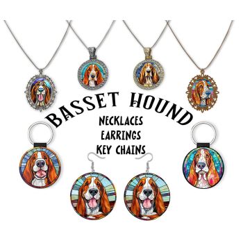 Basset Hound Jewelry - Stained Glass Style Necklaces, Earrings and more!