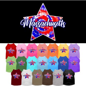 Pet Dog & Cat Screen Printed Shirt for Medium to Large Pets (Sizes 2XL-6XL), "Massachusetts Patriotic Tie Dye"