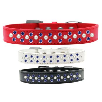 Dog, Puppy & Pet Fashion Collar, "Pearl and Blue Crystal Rimsets Sprinkles"