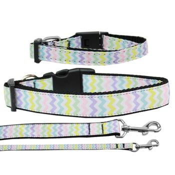 Pet Dog & Cat Nylon Collar or Leash, "Spring Chevron"