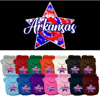 Pet Dog & Cat Screen Printed Hoodie for Small to Medium Pets (Sizes XS-XL), "Arkansas Patriotic Tie Dye"