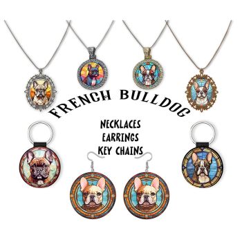 French Bulldog Frenchie Jewelry - Stained Glass Style Necklaces, Earrings and more!