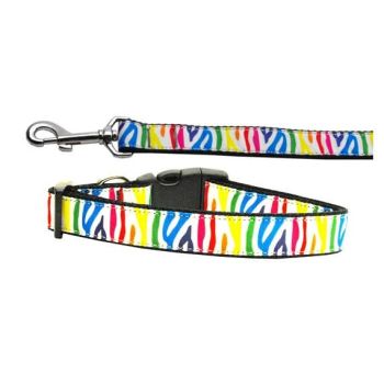 Pet Dog & Cat Nylon Collar or Leash, "Zebra Rainbow"