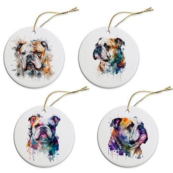 Dog Breed Specific Round Christmas Ornament, "Bulldog"