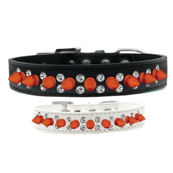 Pet and Dog Spike Collar, "Double Crystal & Orange Spikes"