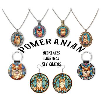 Pomeranian Jewelry - Stained Glass Style Necklaces, Earrings and more!