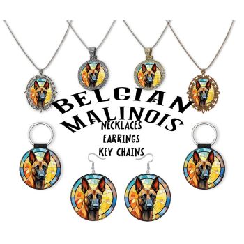 Belgian Malinois Jewelry - Stained Glass Style Necklaces, Earrings and more!