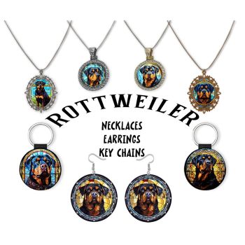 Rottweiler Jewelry - Stained Glass Style Necklaces, Earrings and more!