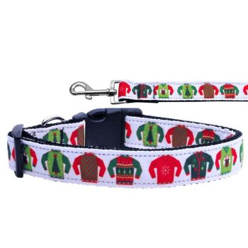 Christmas Pet Dog & Cat Nylon Collar or Leash, "Ugly Sweater"