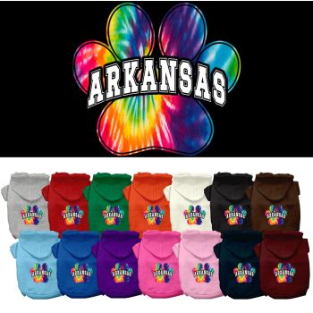 Pet Dog & Cat Screen Printed Hoodie for Small to Medium Pets (Sizes XS-XL), "Arkansas Bright Tie Dye"