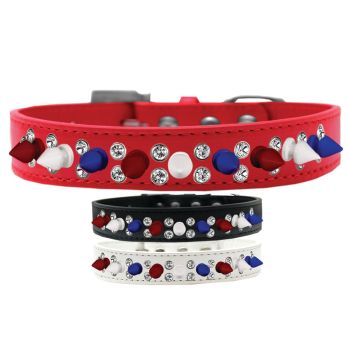 Pet and Dog Spike Collar, "Double Crystal & Red, White and Blue Spikes"